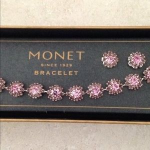 Monet pink crystal bracelet/earring set NWOT